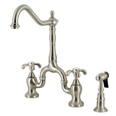Kingston Brass Bridge Kitchen Faucet with Brass Sprayer, Brushed Nickel KS7758TXBS